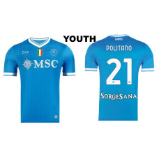 Youth 2025-2026 Napoli #21 Matteo Politano Authentic Blue Home Jersey