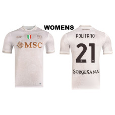 Women's 2025-2026 Napoli #21 Matteo Politano Authentic Cream Away Jersey