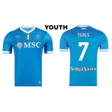 Youth 2025-2026 Napoli #7 David Neres Authentic Blue Home Jersey