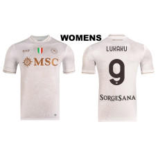 Women's 2025-2026 Napoli #9 Romelu Lukaku Authentic Cream Away Jersey